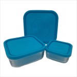 Set of 3 glass casseroles, square, Andia, capacity 1.85 l, 1.05 l, 0.35 l, plastic cover